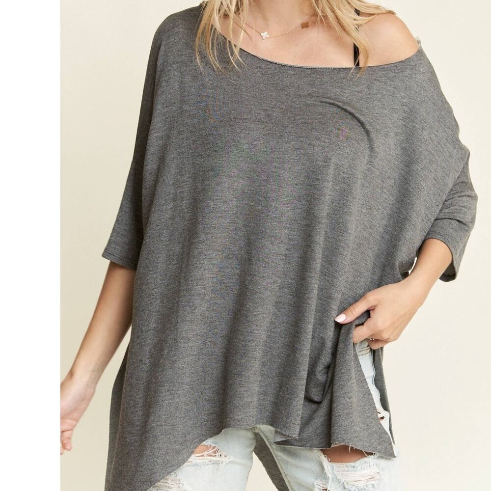Oversized Flare Tunic Top – Charcoal